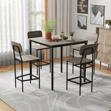 5-Piece Industrial Dining Table Set with Counter Height Table and 4 Bar Stools