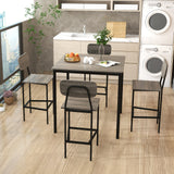 5-Piece Industrial Dining Table Set with Counter Height Table and 4 Bar Stools