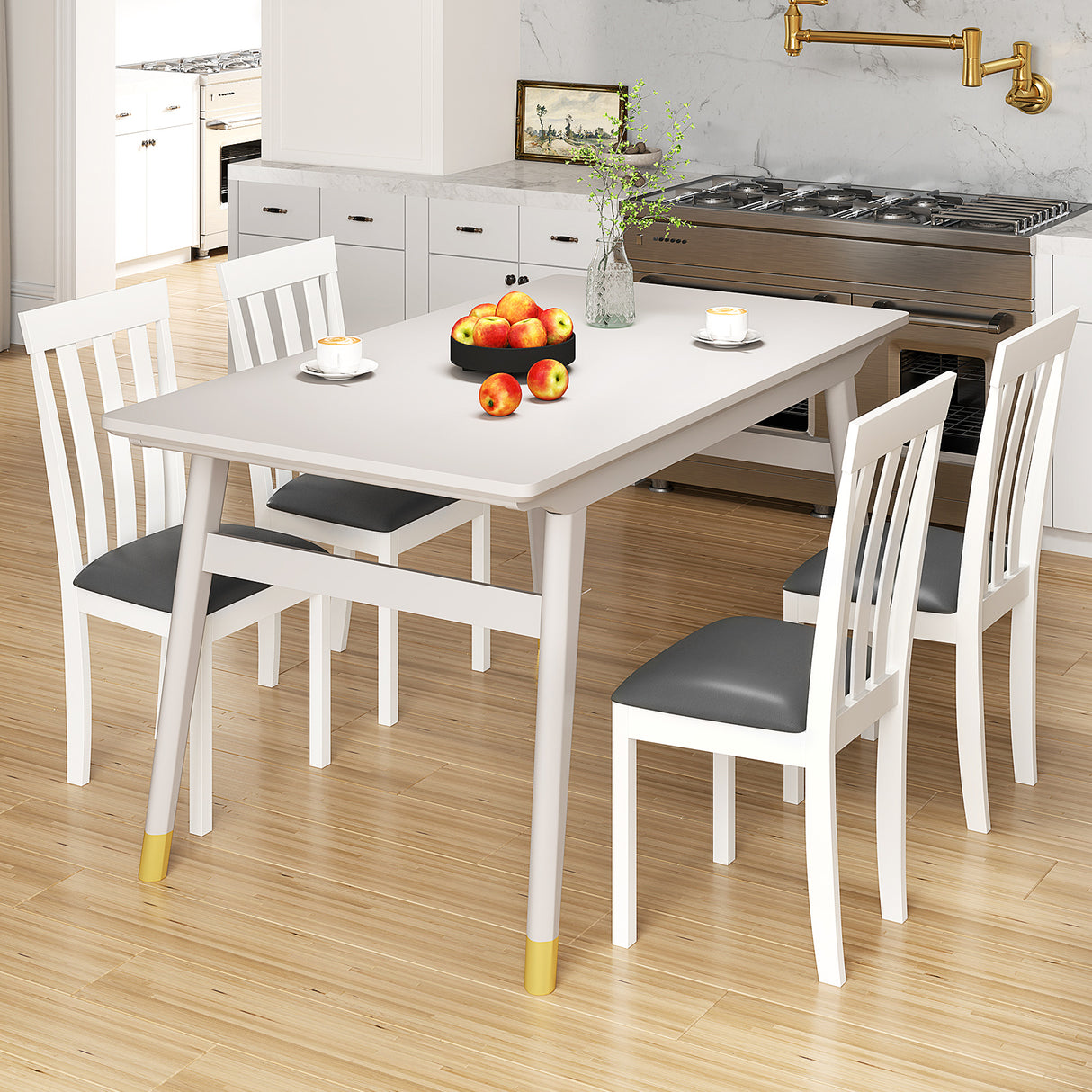 Dining Chair Set of 2 Upholstered Wooden Kitchen Chairs with Padded Seat and Rubber Wood Frame