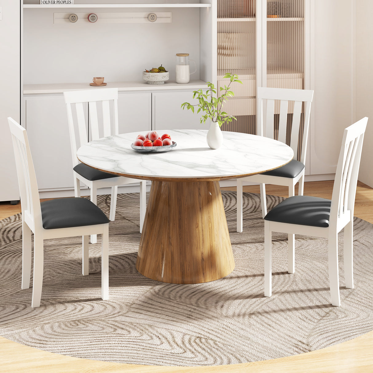 Dining Chair Set of 2 Upholstered Wooden Kitchen Chairs with Padded Seat and Rubber Wood Frame
