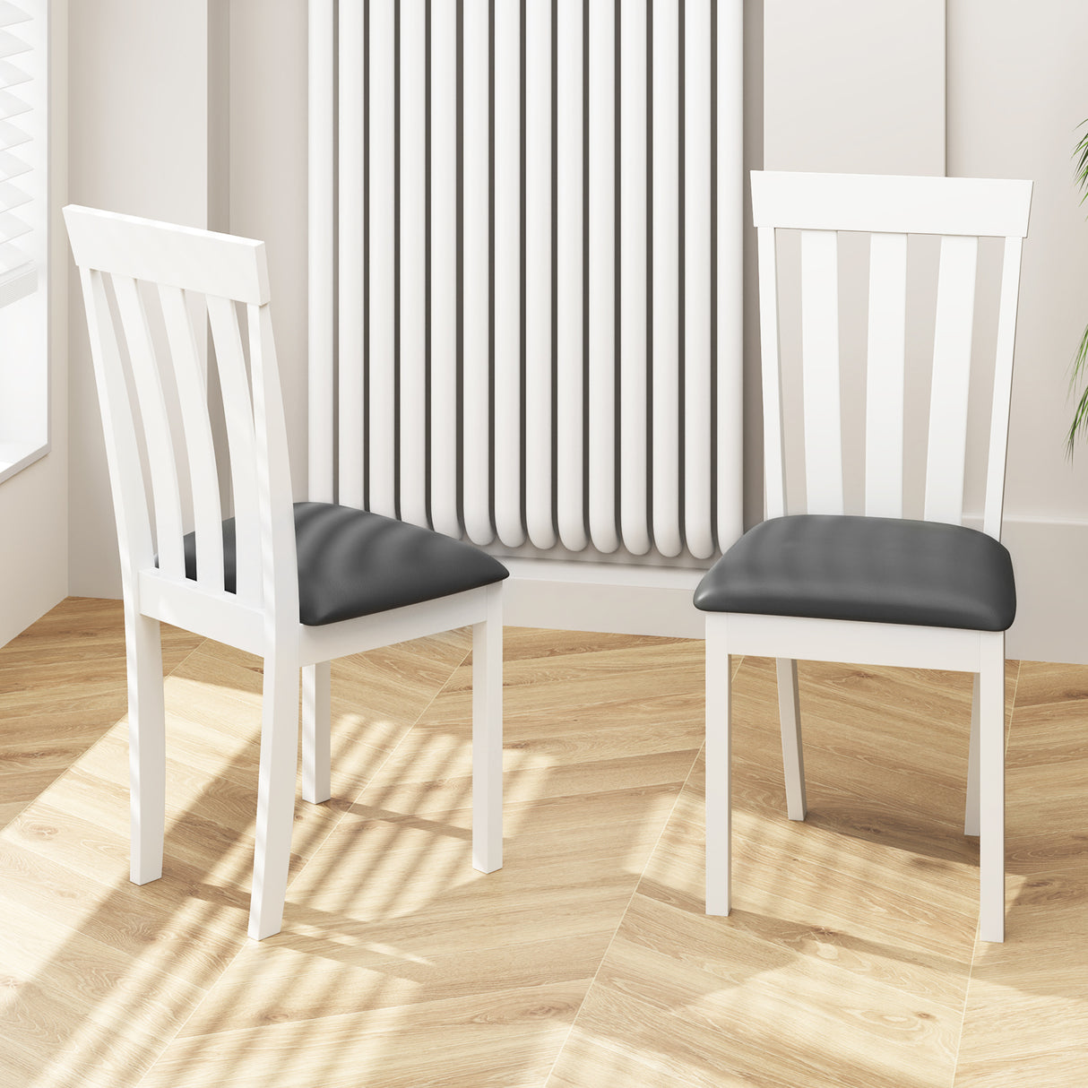Dining Chair Set of 2 Upholstered Wooden Kitchen Chairs with Padded Seat and Rubber Wood Frame