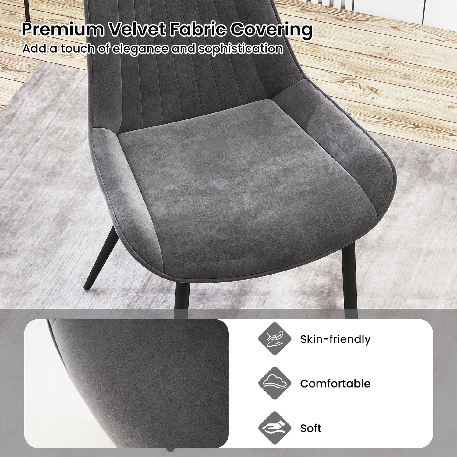Dining Chair Set of 4 Faux Leather Upholstered Kitchen Chairs with Metal Legs