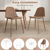 Dining Chair Set of 4 Faux PU Leather Upholstered Kitchen Chairs with Metal Legs-Brown