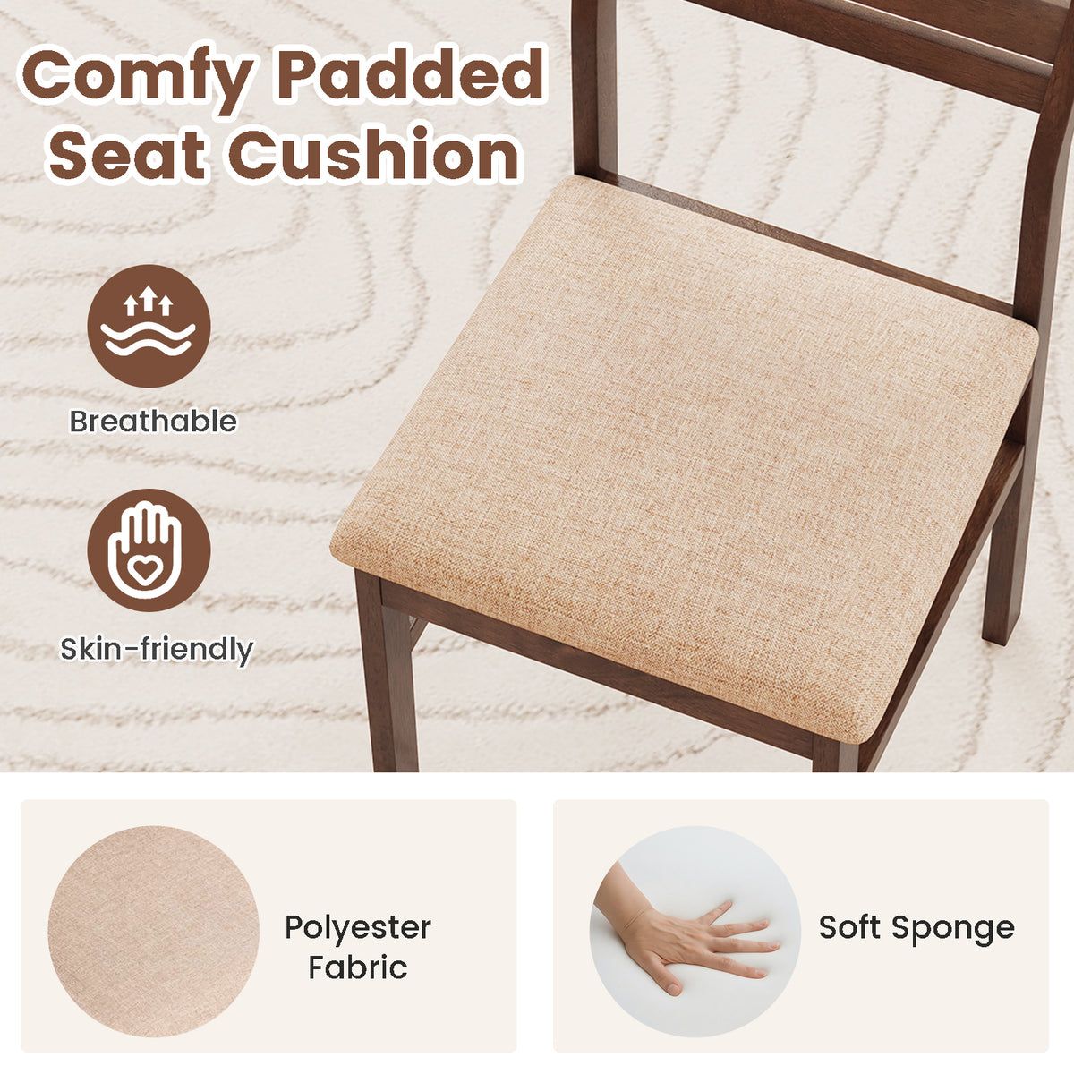 Dining Chair Set of 2/4 with Rubber Wood Frame and Padded Seat-2/Seat-4