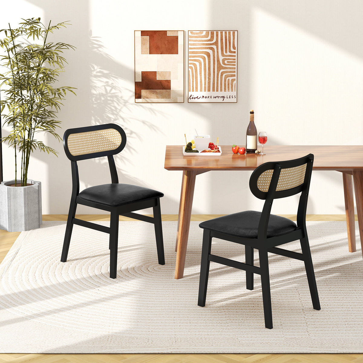 Indoor Mid Century Wood Dining Chairs Set of 2  for Dining Room