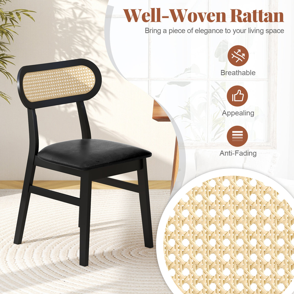 Indoor Mid Century Wood Dining Chairs Set of 2  for Dining Room