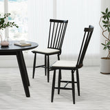 Dining Chairs Set of 2 Farmhouse Solid Rubber Wood Windsor Chairs with Removable Seat Cushions-Black