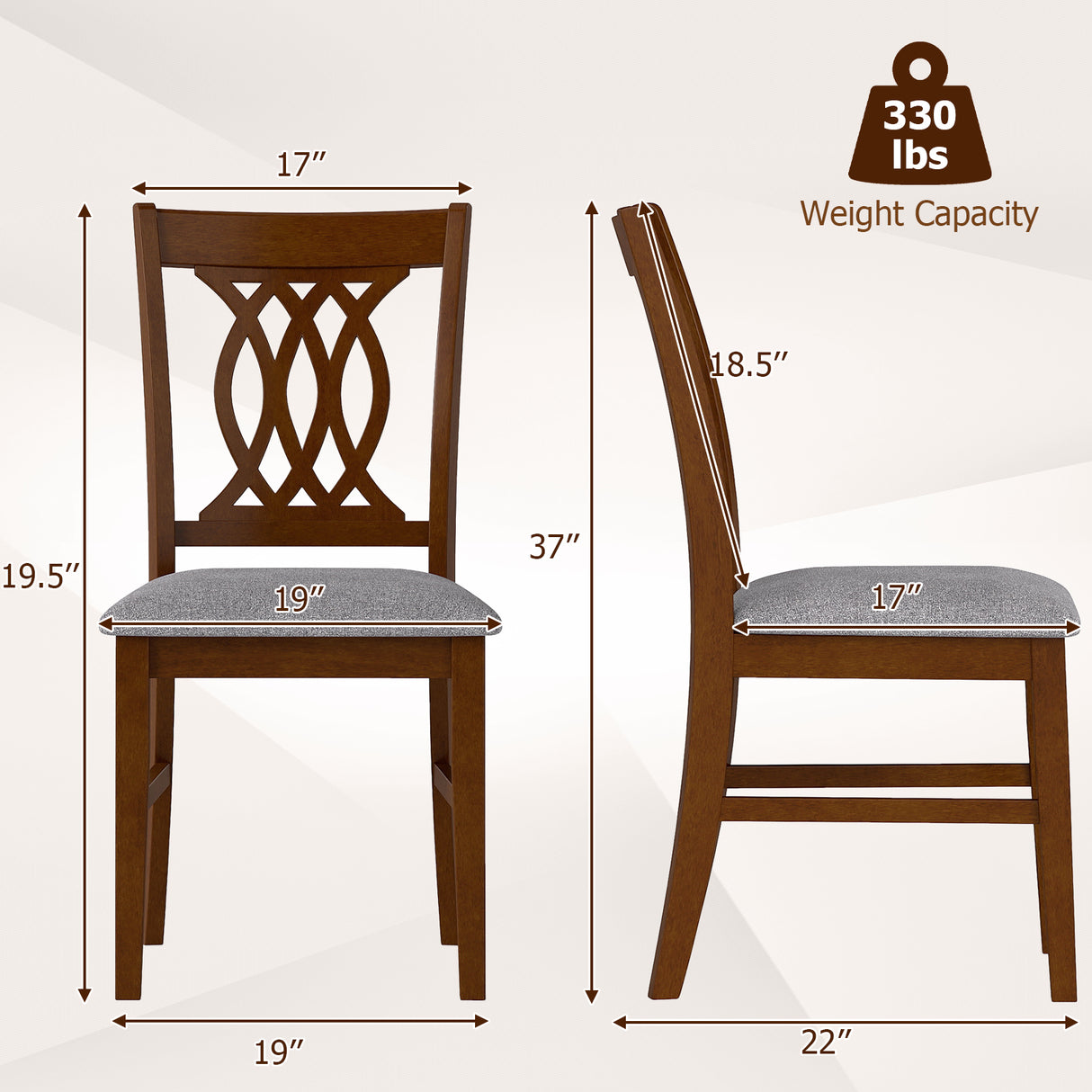 Dining Chairs Set of 2 Dining Room Chairs with Padded Seat for Kitchen Living Room-Walnut