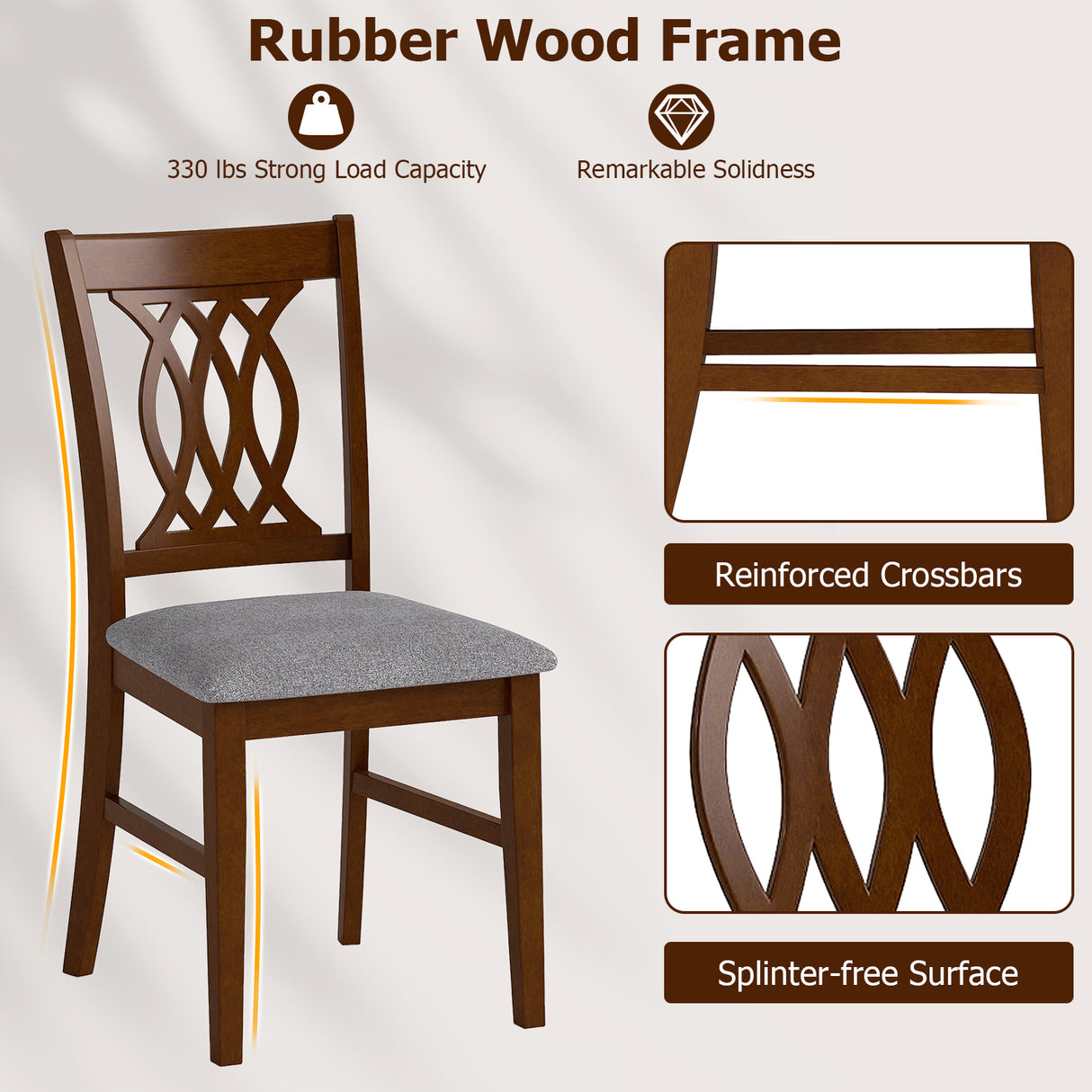 Dining Chairs Set of 2 Dining Room Chairs with Padded Seat for Kitchen Living Room-Walnut