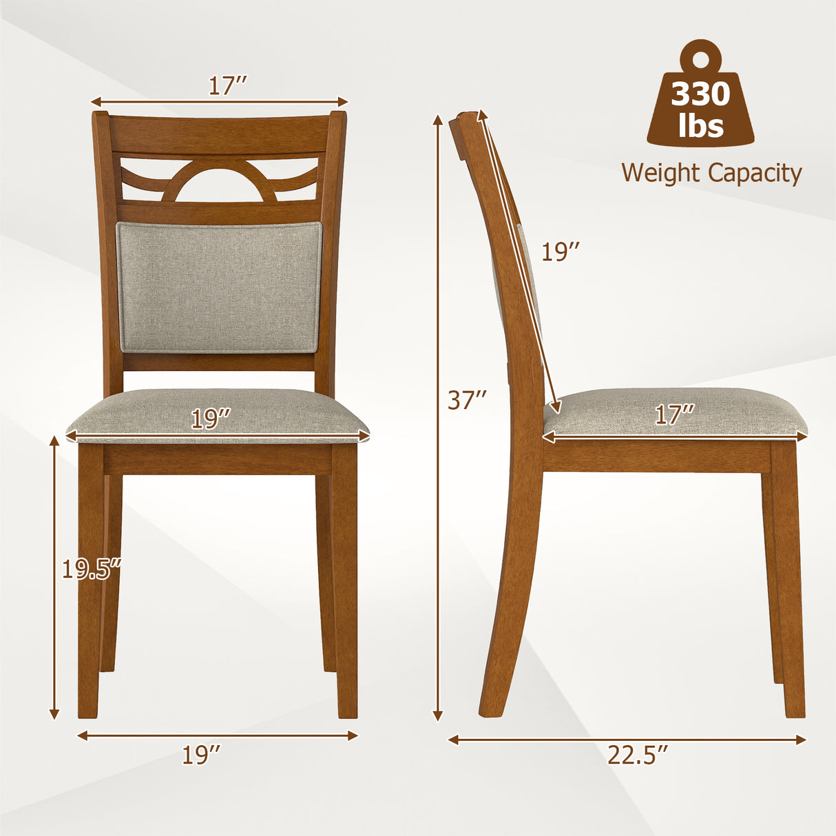 Dining Chairs Set of 2 Dining Room Chairs with Rubber Wood Frame-Brown