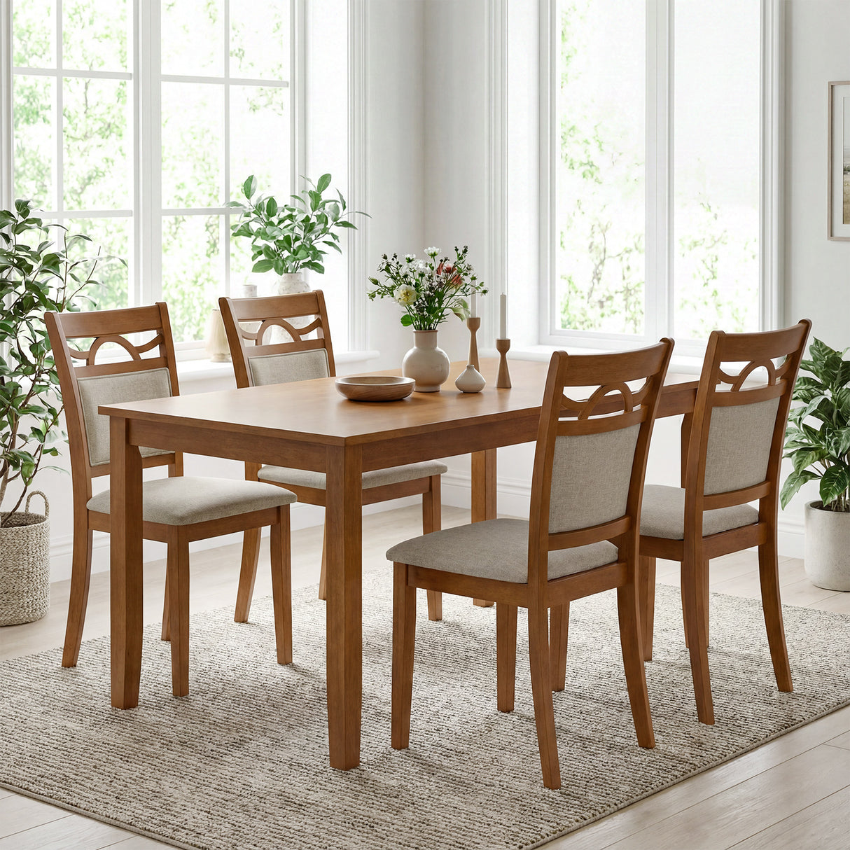 Dining Chairs Set of 2 Dining Room Chairs with Rubber Wood Frame-Brown