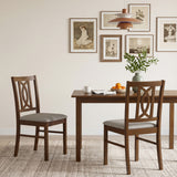 Dining Chairs Set of 2 Rubber Wood Dining Room Chairs with Hollowed Backrest-Walnut