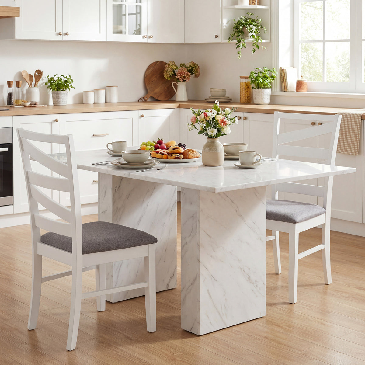 Dining Chairs Set of 4 with Backrests and Rubber Wood Frames