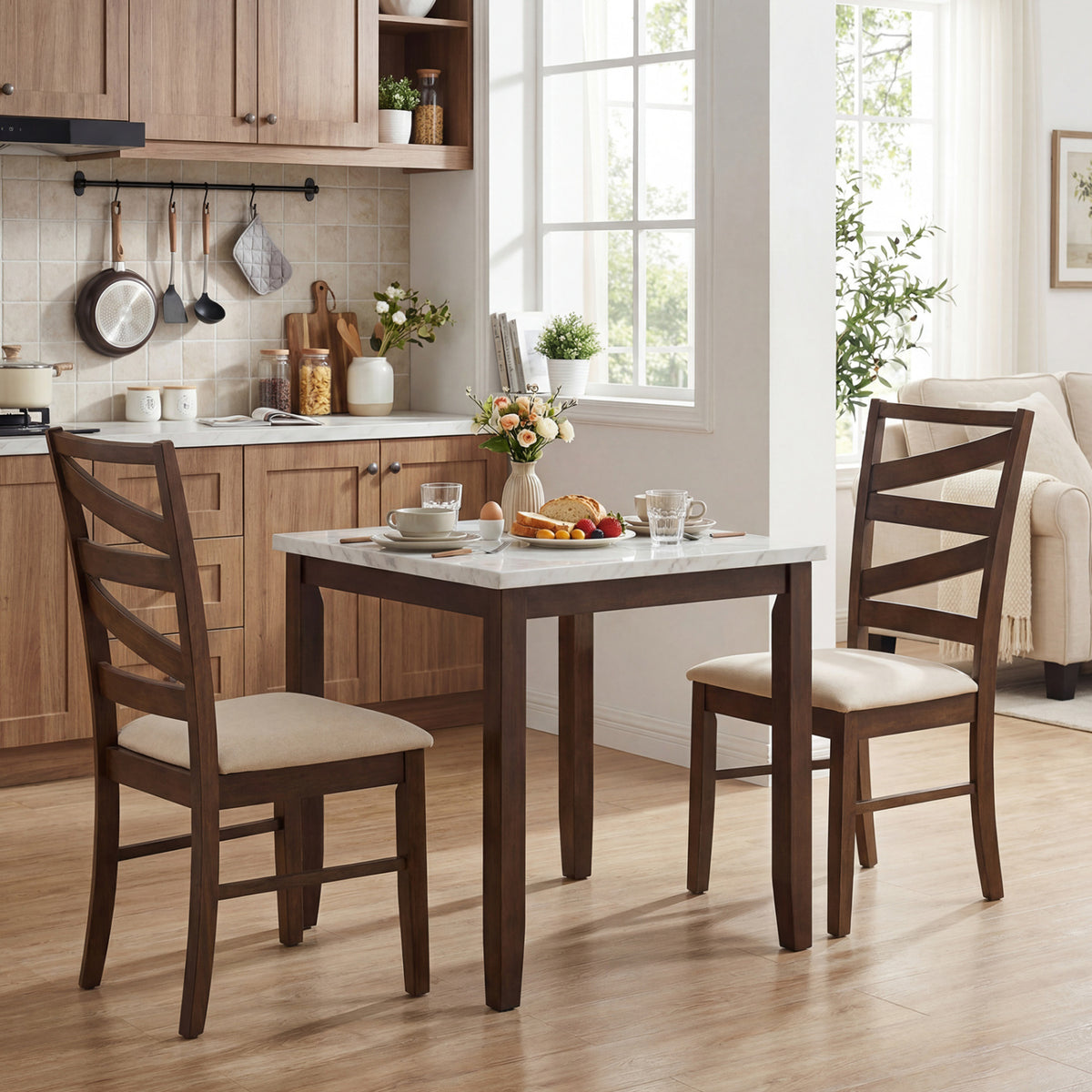 Dining Chairs Set of 4 with Backrests and Rubber Wood Frames