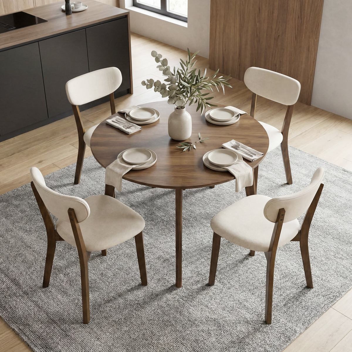 Dining Chairs Set of 4 with Solid Rubber Wood Frame-White