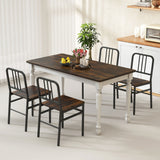 Dining Chairs Set of 4 with Slatted Backrest & Metal Frame and Wooden Seat