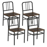 Dining Chairs Set of 4 with Slatted Backrest & Metal Frame and Wooden Seat