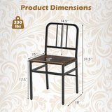 Dining Chairs Set of 4 with Slatted Backrest & Metal Frame and Wooden Seat