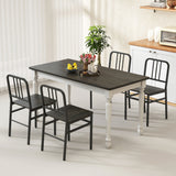 Dining Chairs Set of 4 with Slatted Backrest & Metal Frame and Wooden Seat