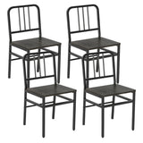 Dining Chairs Set of 4 with Slatted Backrest & Metal Frame and Wooden Seat
