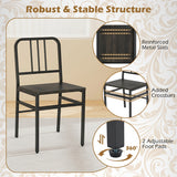 Dining Chairs Set of 4 with Slatted Backrest & Metal Frame and Wooden Seat