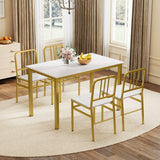 Dining Chairs Set of 4 with Slatted Backrest & Metal Frame and Wooden Seat