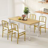 Dining Chairs Set of 4 with Slatted Backrest & Metal Frame and Wooden Seat
