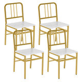 Dining Chairs Set of 4 with Slatted Backrest & Metal Frame and Wooden Seat