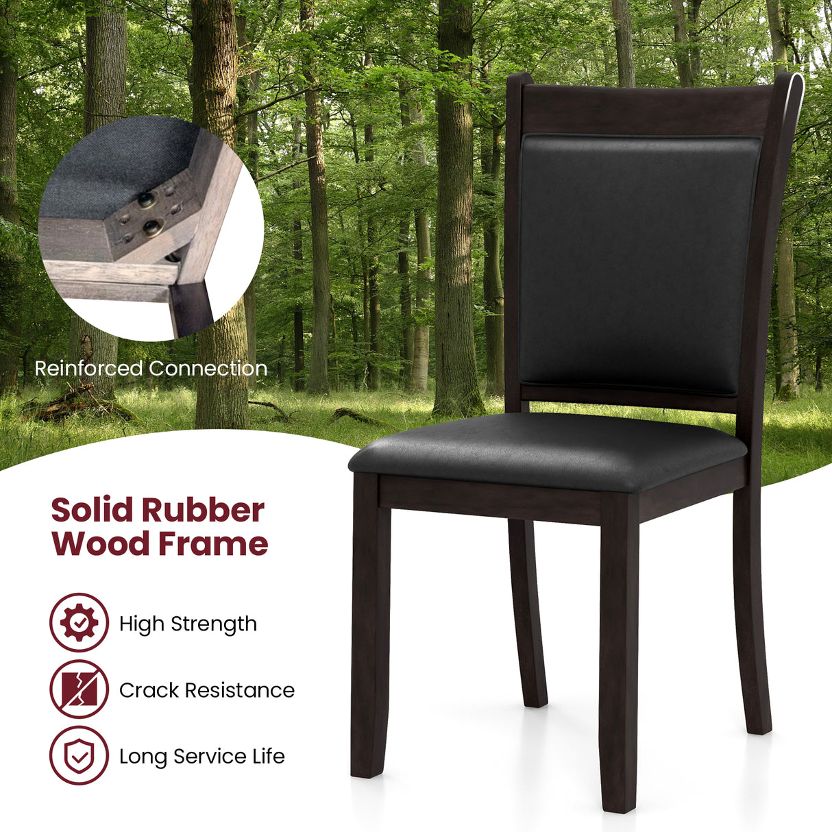Dining Chairs Set of 2 Faux Leather Upholstered Kitchen Side Chairs with Padded Seat-Gray