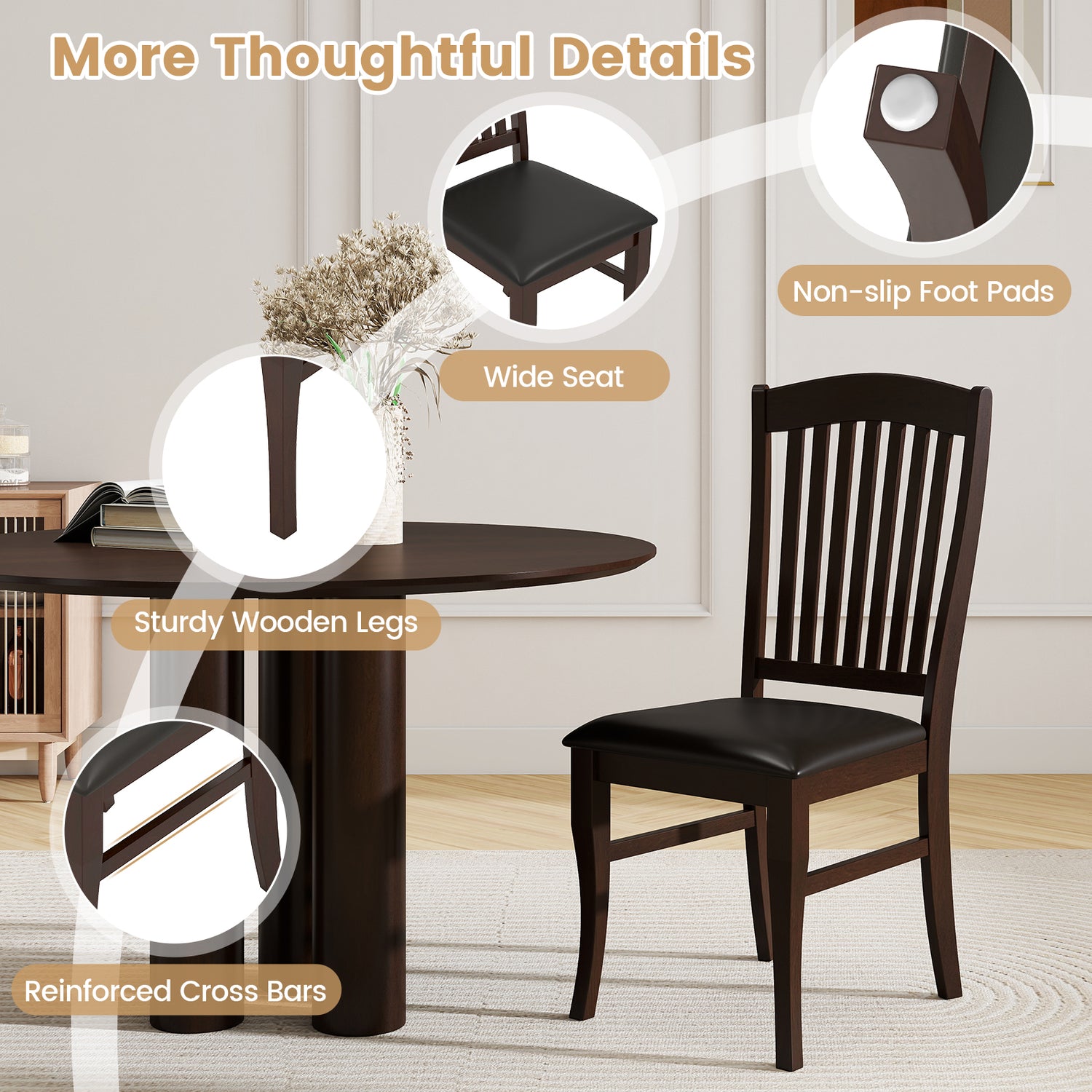 Dining Chairs Set of 2 Kitchen Side Chairs Mid-century Armless Dinette Chairs-Coffee