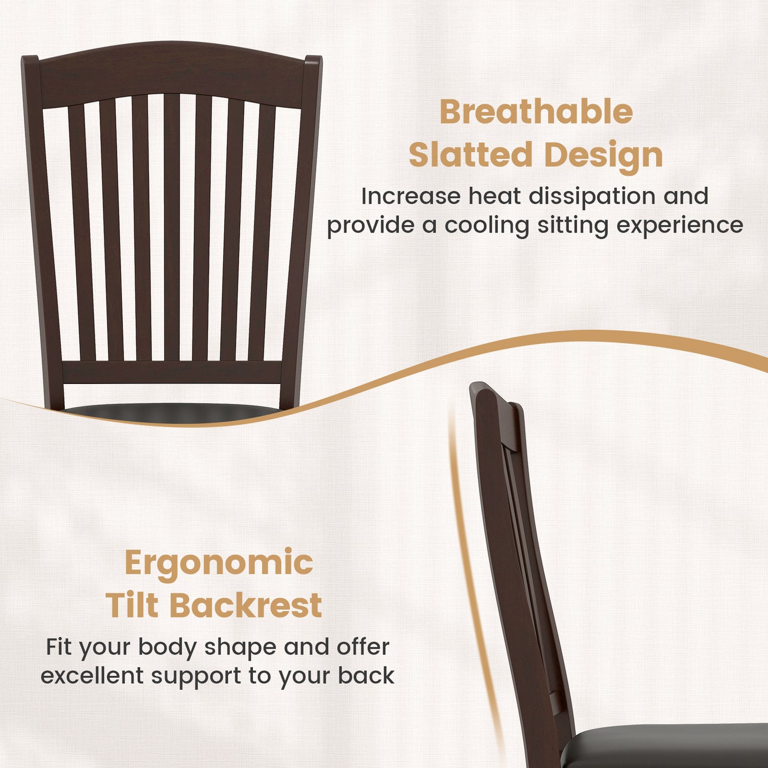 Dining Chairs Set of 2 Kitchen Side Chairs Mid-century Armless Dinette Chairs-Coffee
