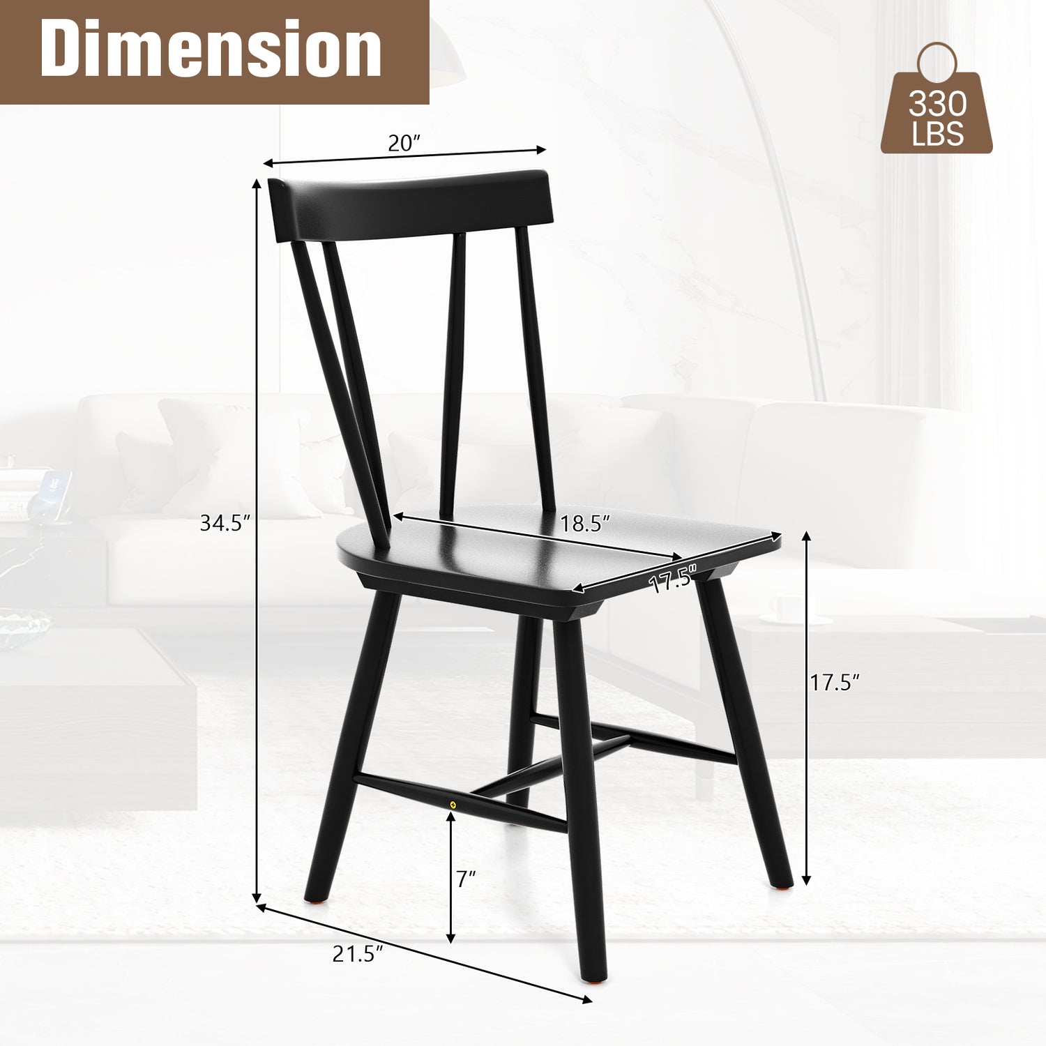 Windsor Style Armless Chairs with Solid Rubber Wood Frame