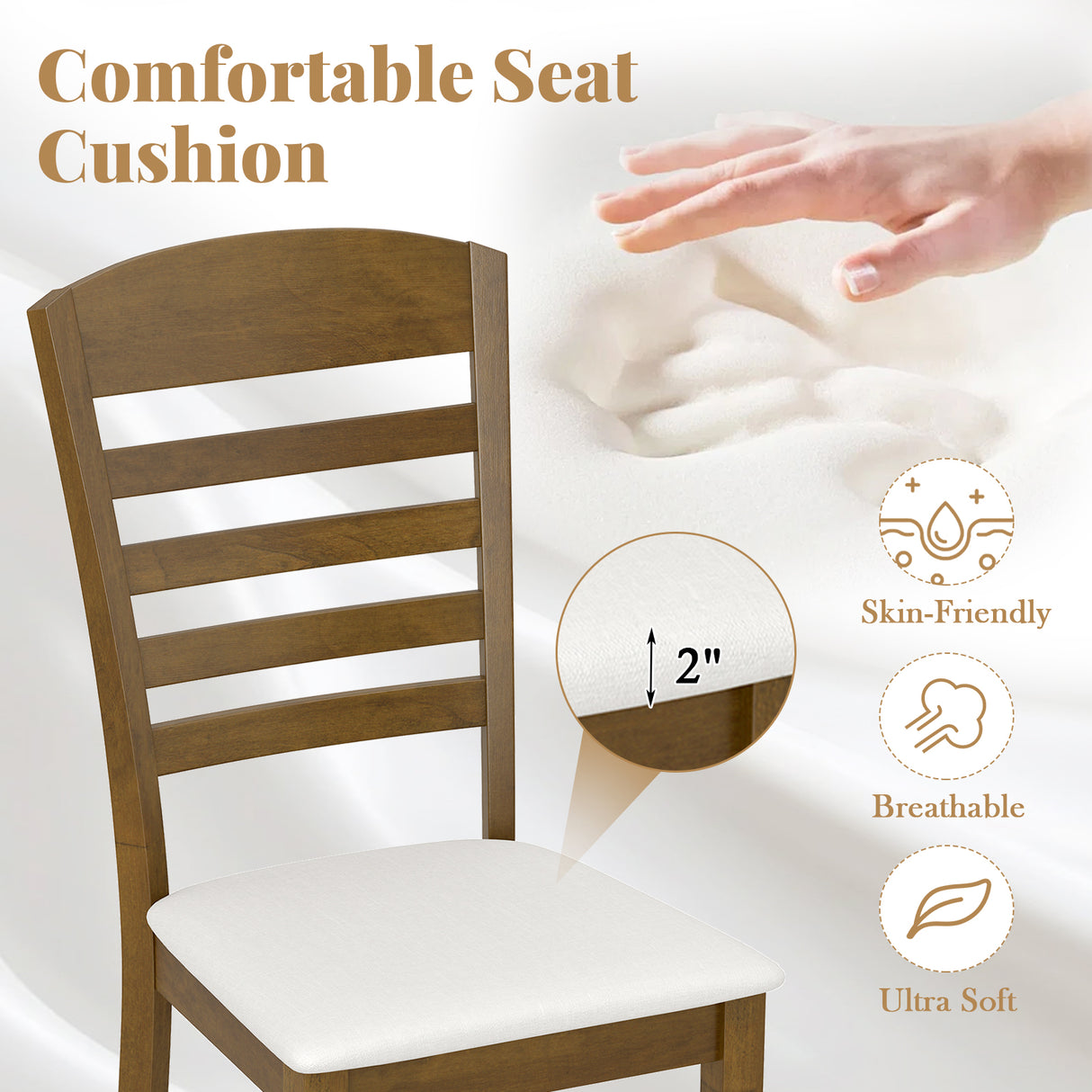 Dining Chairs Set of 2 with Rubber Wood Frame and Padded Seat-Walnut