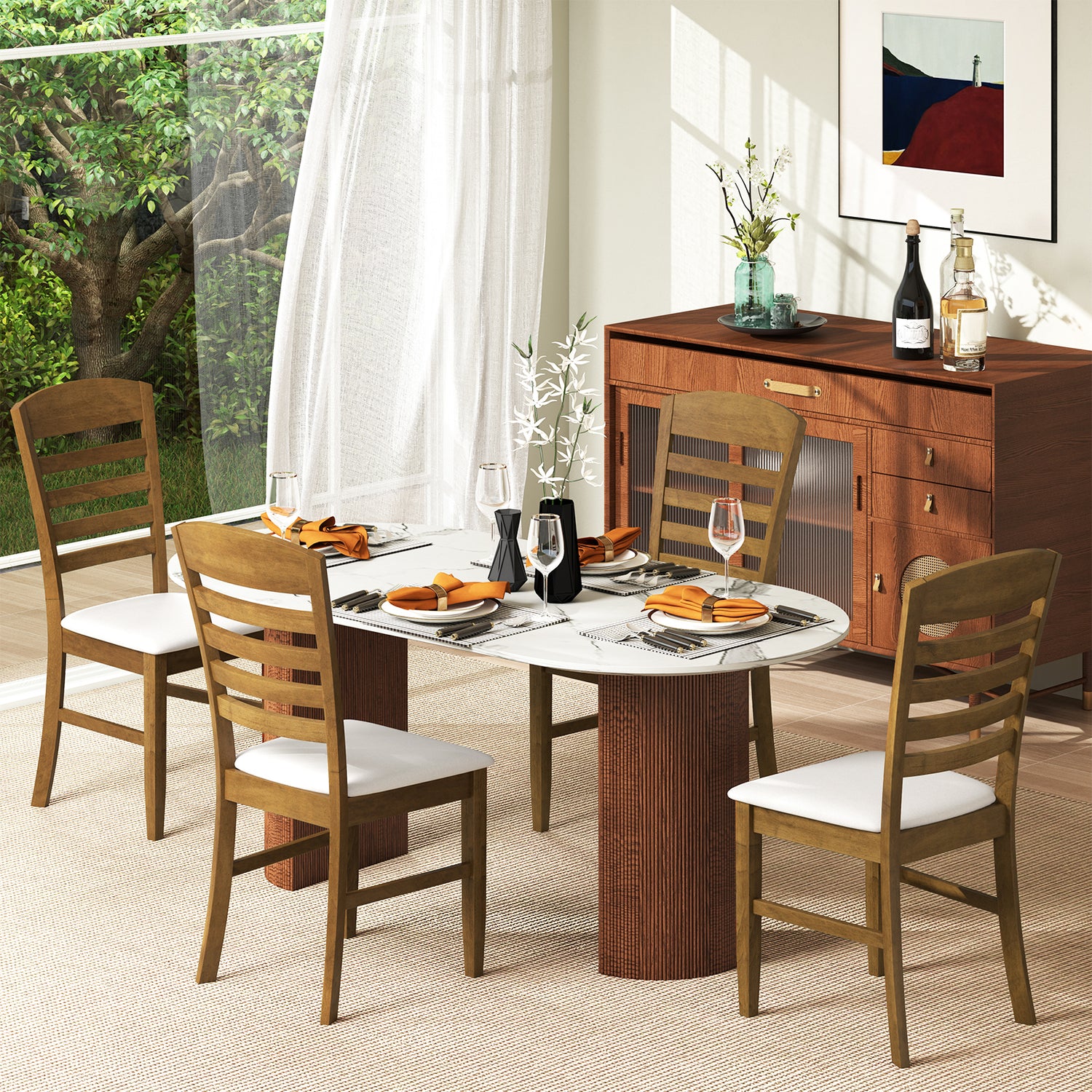 Dining Chairs Set of 2 with Rubber Wood Frame and Padded Seat-Walnut