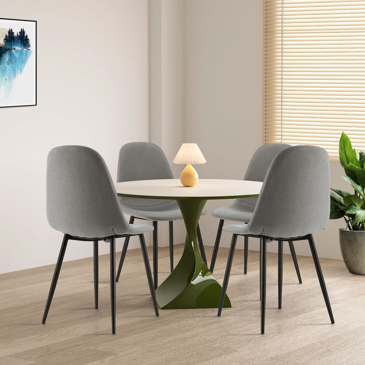 Dining Chairs Set of 4 with Black Metal Legs-Gray