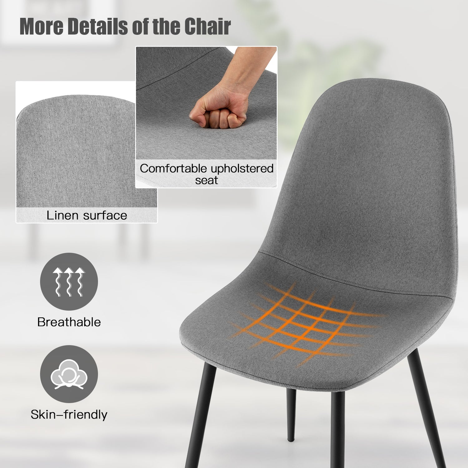 Dining Chairs Set of 4 with Black Metal Legs-Gray