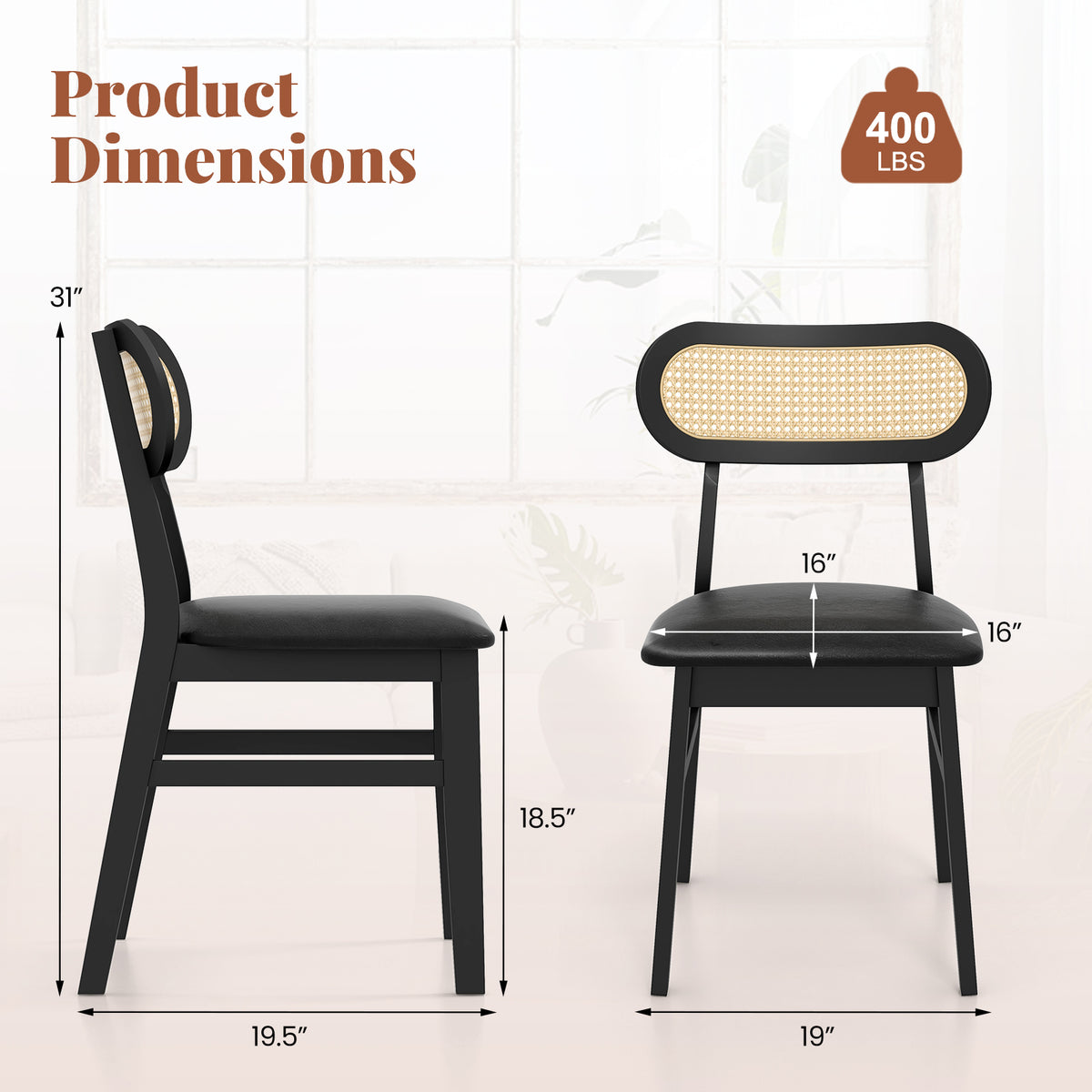 Indoor Mid Century Wood Dining Chairs Set of 2  for Dining Room