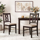 Dining Room Chairs Set of 2 Rubber Wood Dining Chairs with Hollowed Backrest-Brown