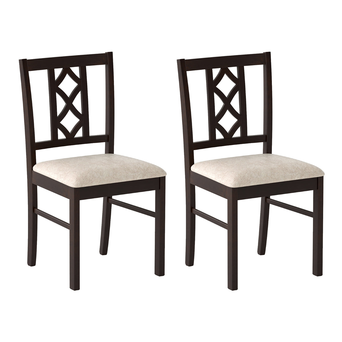 Dining Room Chairs Set of 2 Rubber Wood Dining Chairs with Hollowed Backrest-Brown