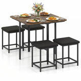 Dining Table Set with 4 Upholstered Stools and Metal Frame