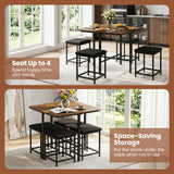 Dining Table Set with 4 Upholstered Stools and Metal Frame