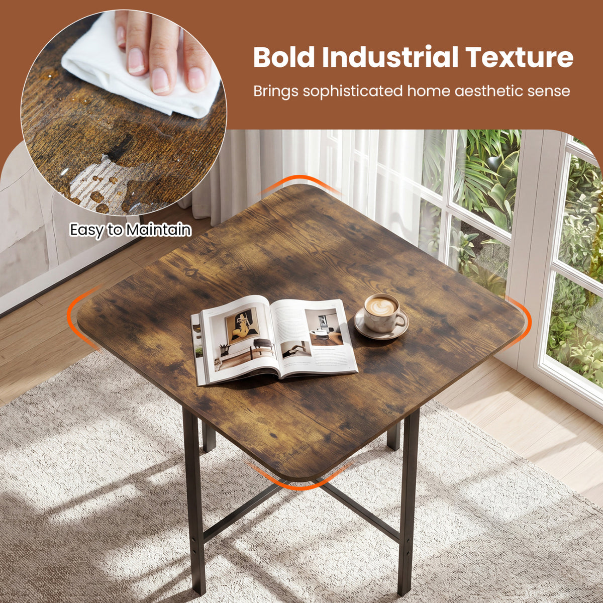 Dining Table Set with 4 Upholstered Stools and Metal Frame
