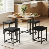 Dining Table Set with 4 Upholstered Stools and Metal Frame