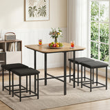 Dining Table Set with 4 Upholstered Stools and Metal Frame