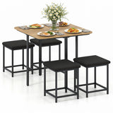 Dining Table Set with 4 Upholstered Stools and Metal Frame