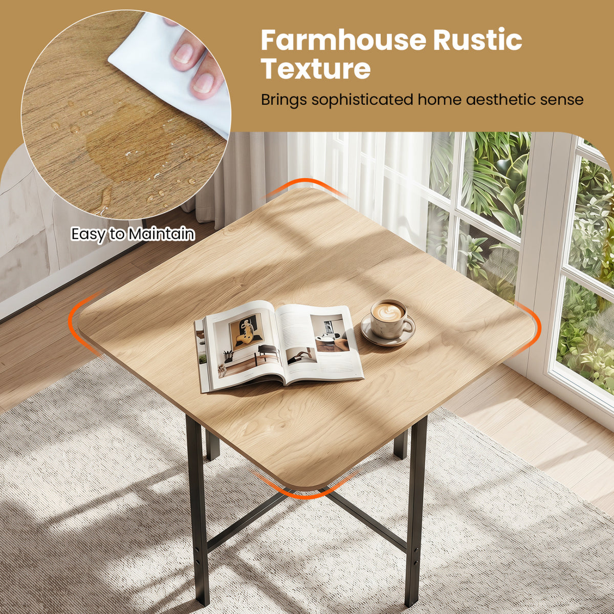 Dining Table Set with 4 Upholstered Stools and Metal Frame