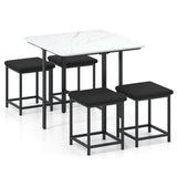 Dining Table Set with 4 Upholstered Stools and Metal Frame