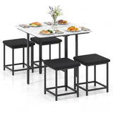 Dining Table Set with 4 Upholstered Stools and Metal Frame