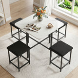 Dining Table Set with 4 Upholstered Stools and Metal Frame
