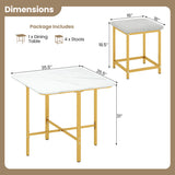 Dining Table Set with 4 Upholstered Stools and Metal Frame